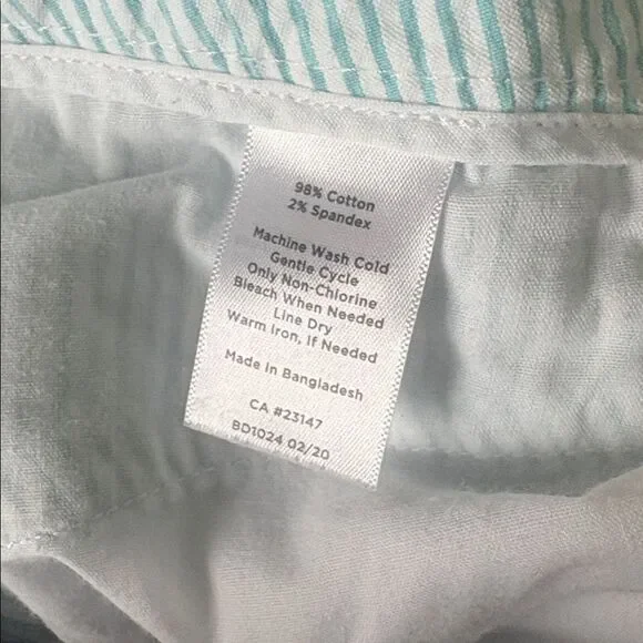 Talbots Blue White Striped Cropped Pants Elastic Waist Sides Sz 14W Plus - Picture 7 of 7